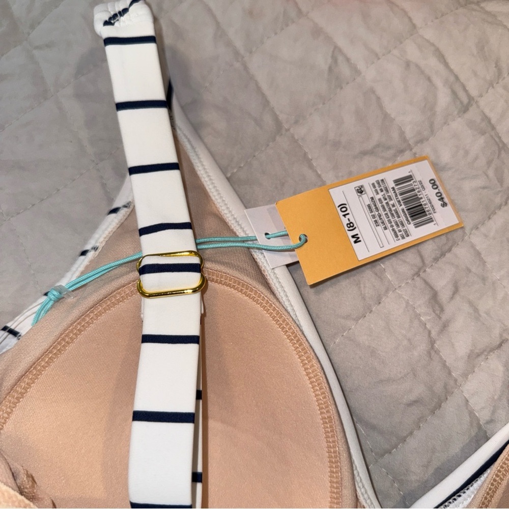 Kona Sol Nautical White and Navy Striped One-Piece Swimsuit - Picture 7 of 8
